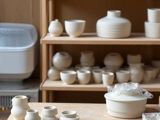 乾燥棚で作品が自然乾燥している様子