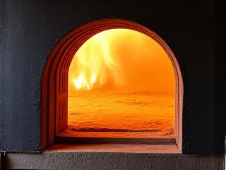 高温の窯で作品が焼成されている様子