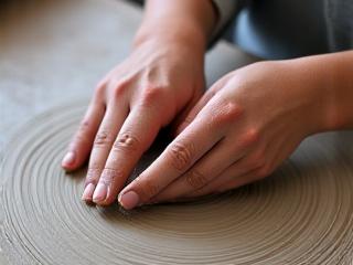 陶芸家が粘土を菊練りしている様子