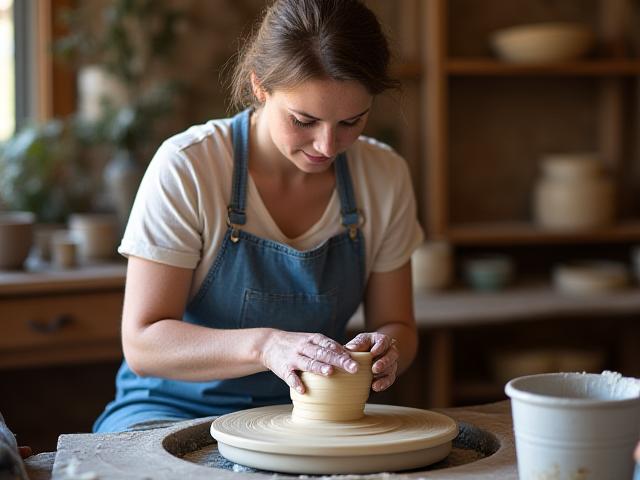 陶芸教室で作品を制作する参加者