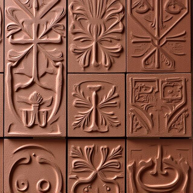 手彫りの模様が施された建築用粘土タイル