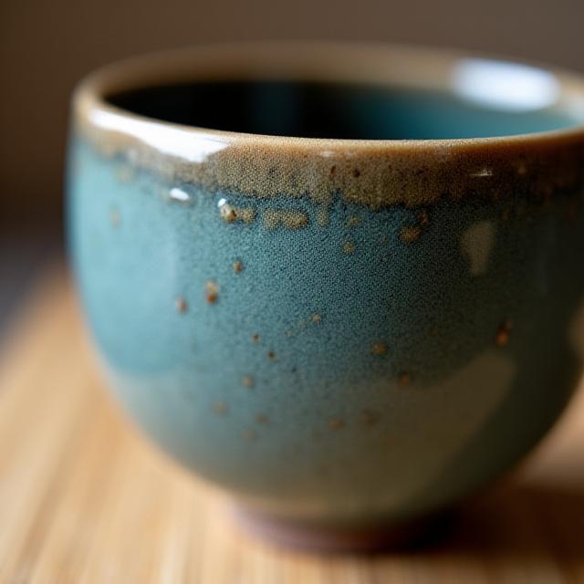 日本の伝統的な焼物、茶碗のクローズアップ